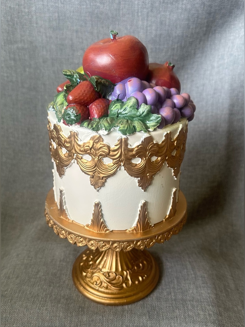 12” Fall Harvest Fruit Faux Gold Tabletop Cake - Picture 10 of 11